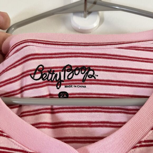Y2K Womens 2X Betty Boop Striped T Shirt Dress Pink Red - Picture 3 of 8